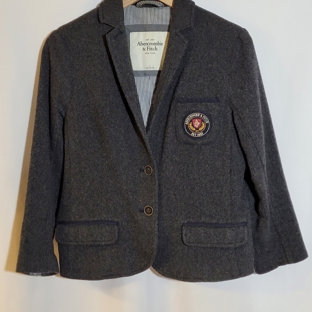 Abercrombie & Fitch Wool Blazer - Dark Gray with Crest
